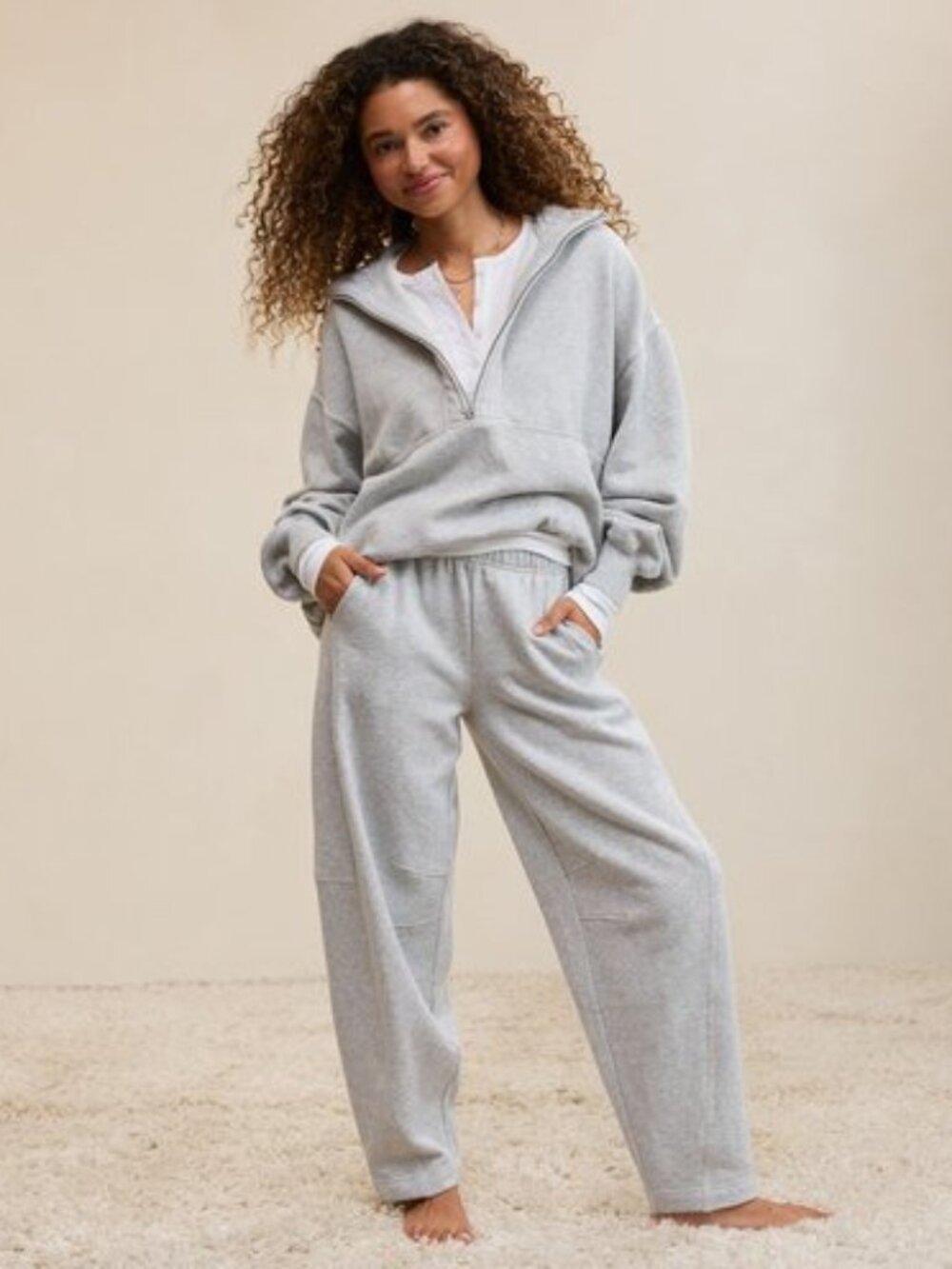 aerie Oh Snap Barrel Leg Oversized Relaxed Fit Fleece Sweatpants Heather Gray M